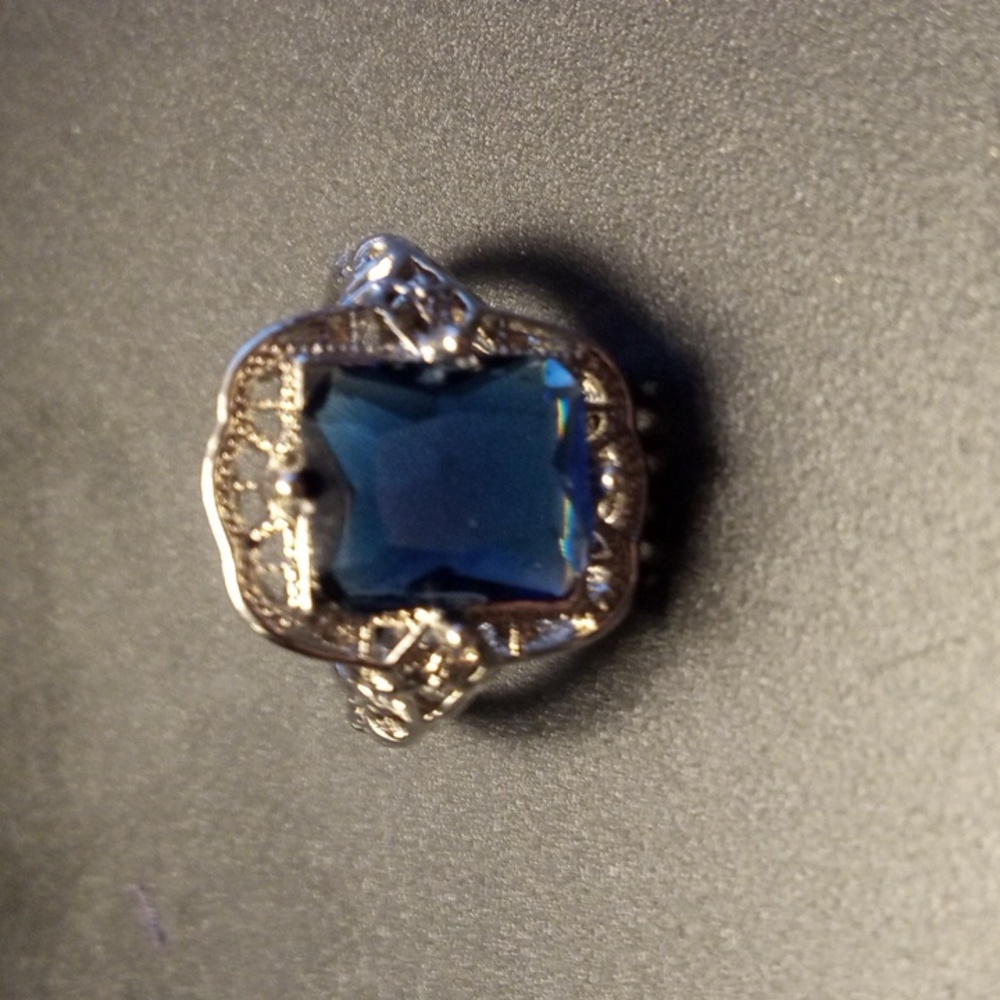 Silver Tone Sapphire Ring Size 10